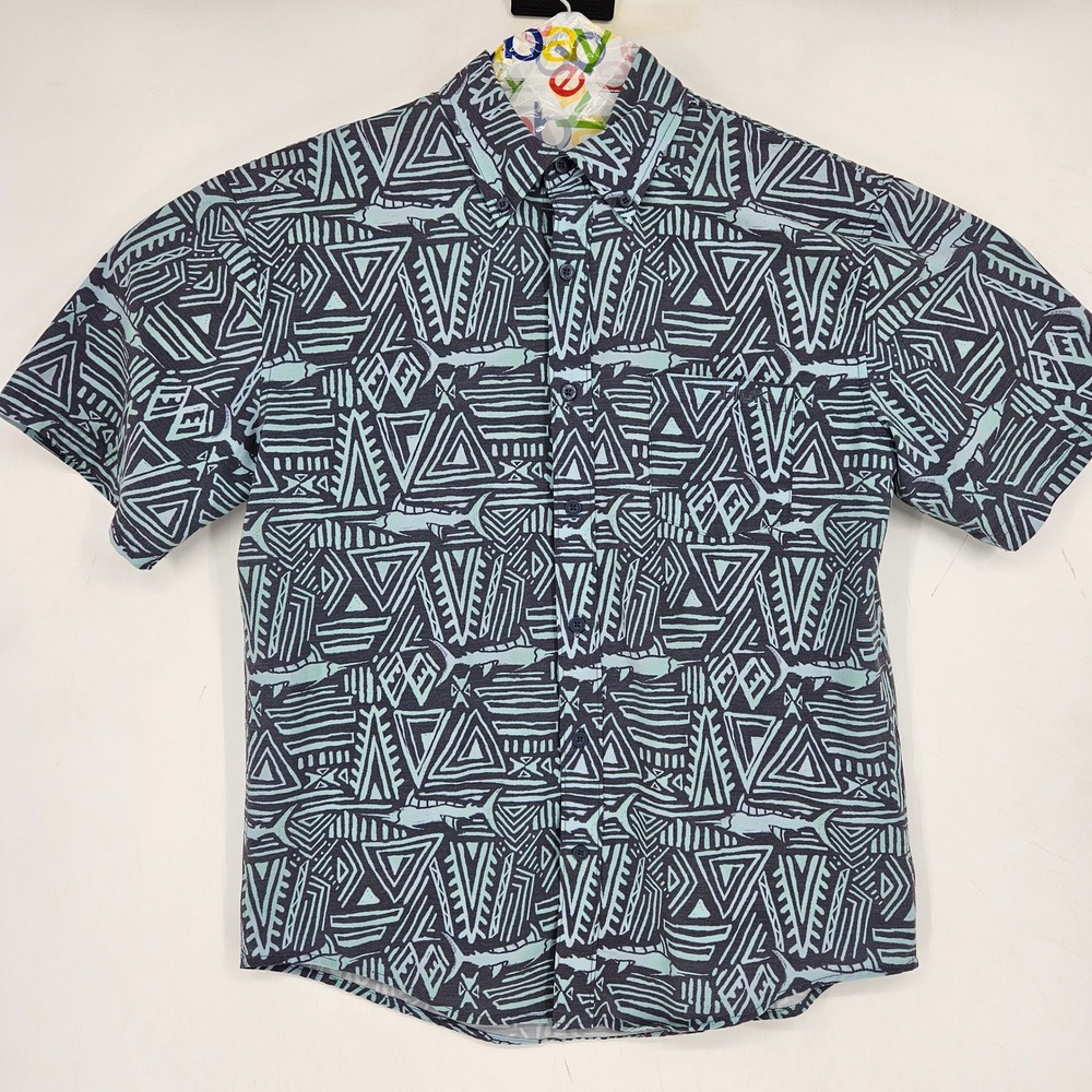 Huk Performance Fishing Shirt Mens Small Button Up AOP Geometric Short Sleeve